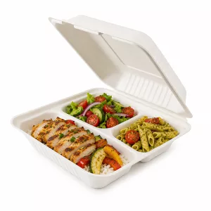 Boîte repas 3 compartiments bagasse  236x229x85