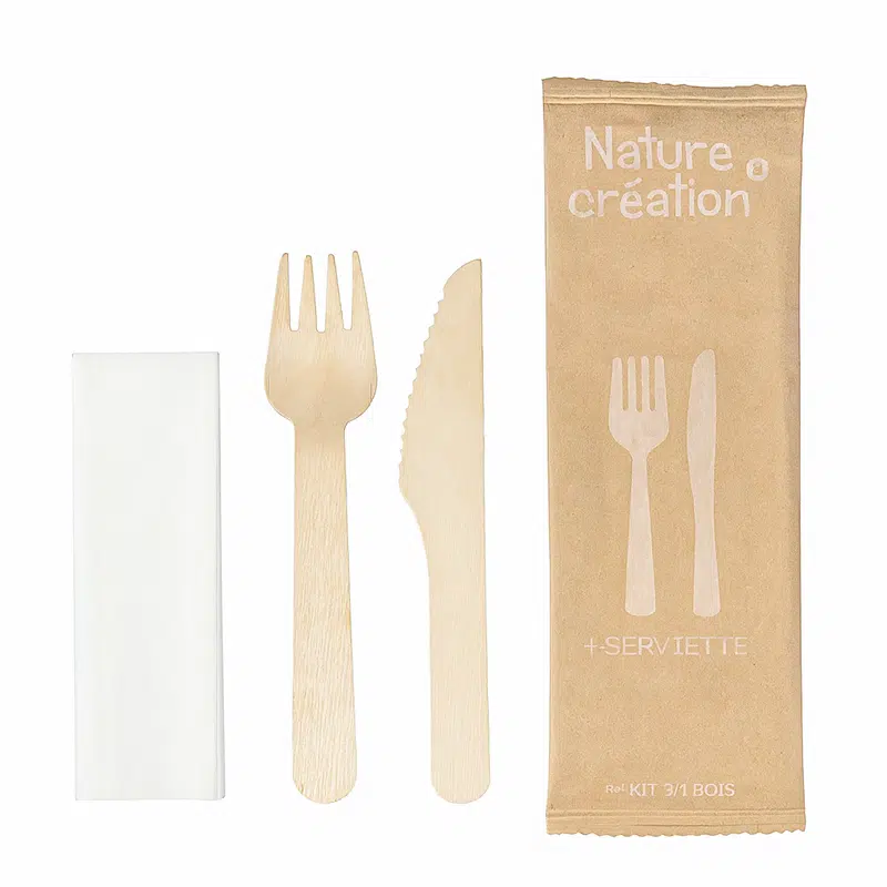 [KIT31BOIS] Kit couverts bois couteaux + fourchettes + serviettes 1 pli